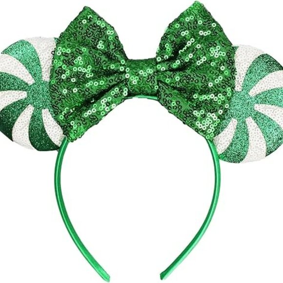 Mouse Ear Candy Glittery Headband for Party Park Fun Green Candy and Bow - Picture 1 of 2